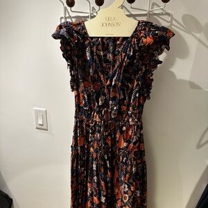 Ulla Johnson Black and Orange Floral Maxi Dress